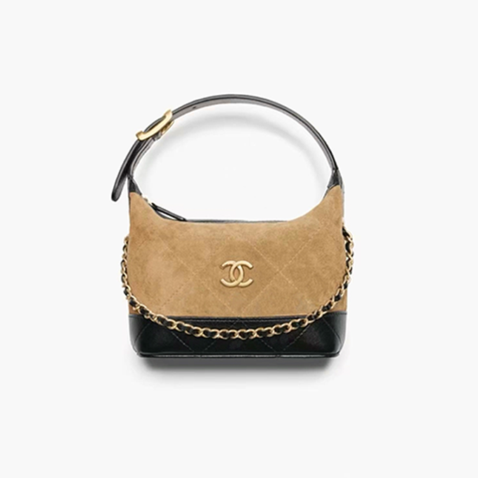 chanel two tone suede calfskin patchwork hobo chain pochette bag